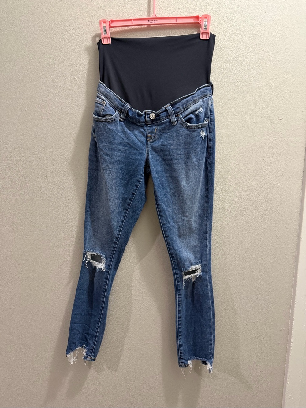 Maternity Distressed Blue Denim Jeans with Black Panel